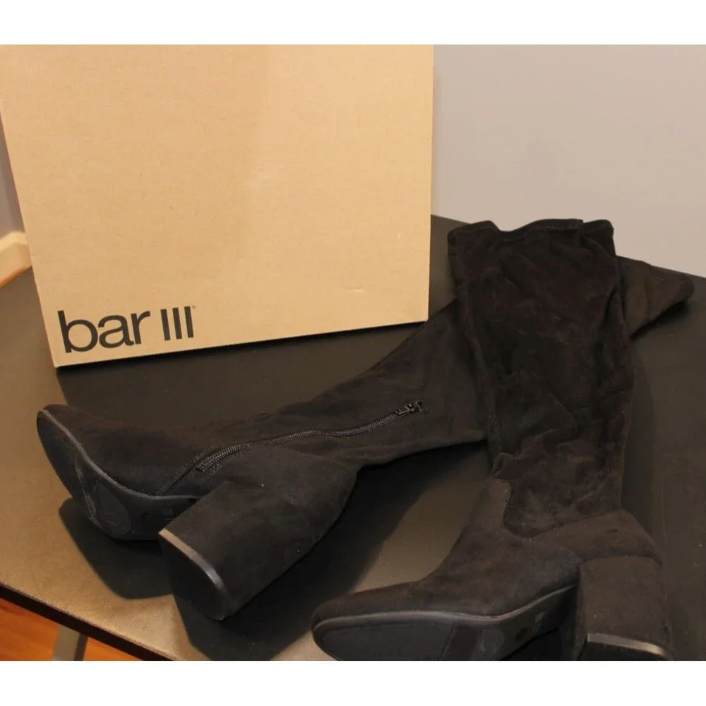 Bar III GABRIE Boots Womens 5M Black Over The Knee Faux Suede Block Heel NIB